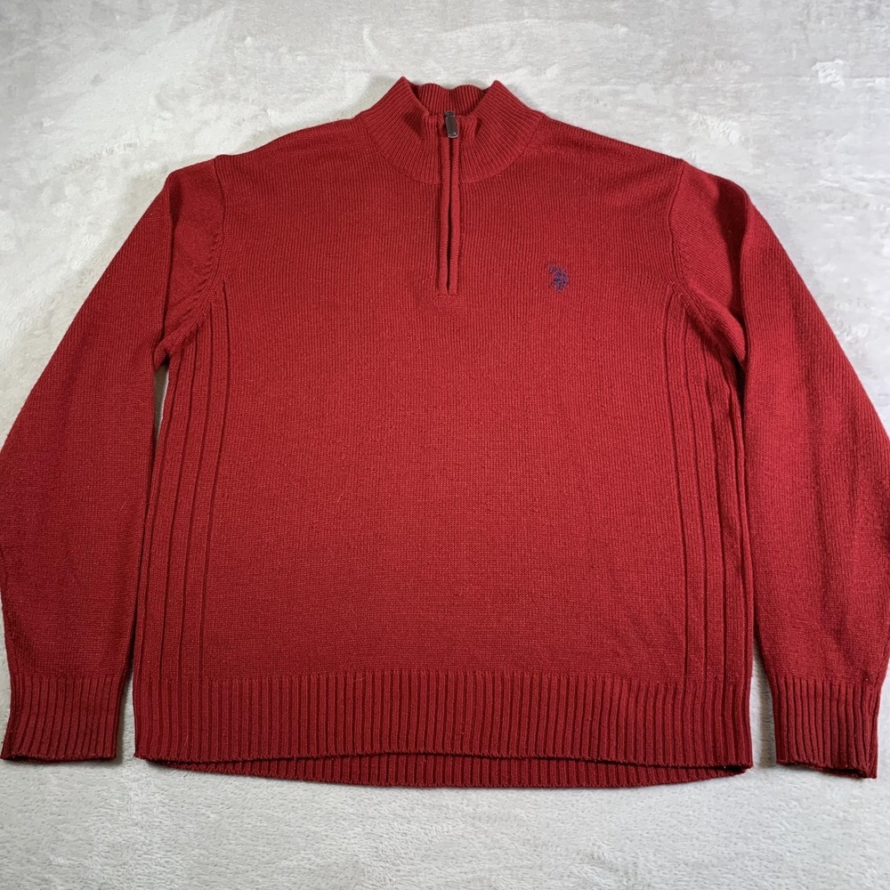 US Polo Assn Sweater Mens Extra Large Red Quarter Zip Mock Neck Pullover Acrylic